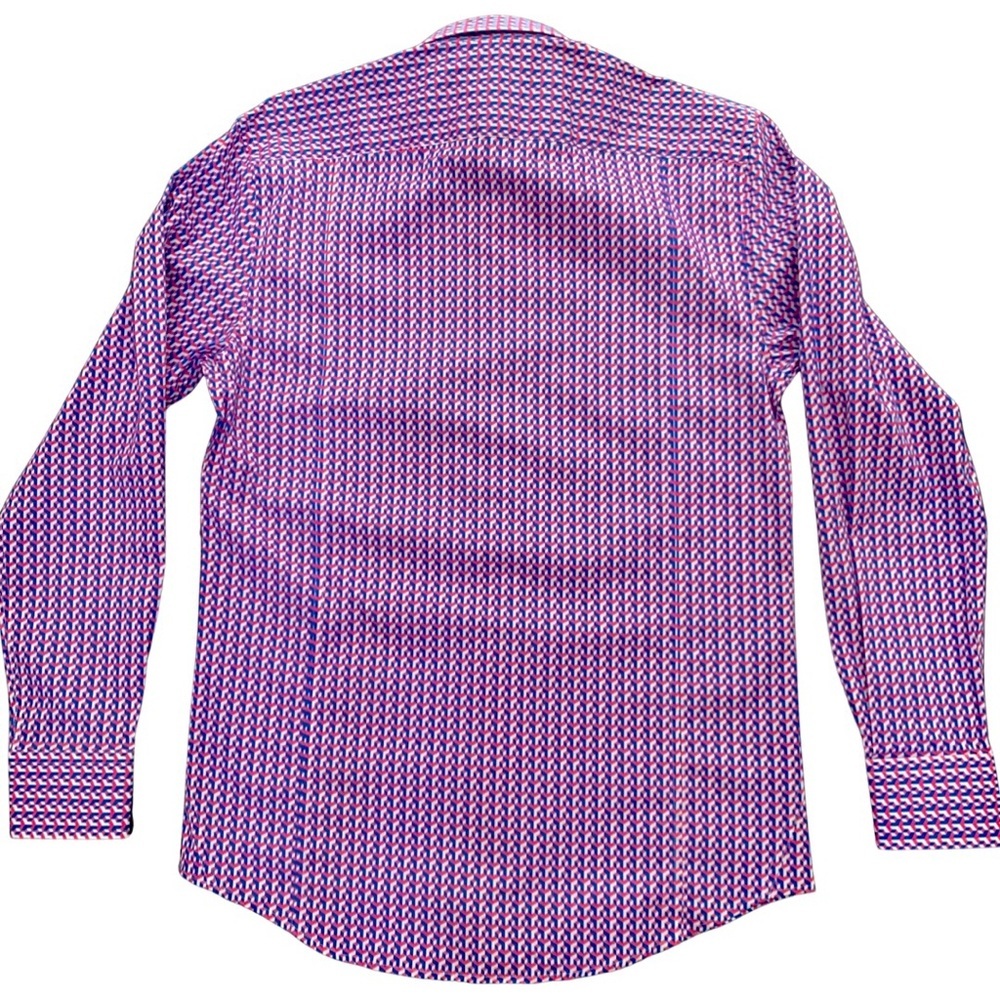 NWT COTON DOUX Paris Geo Print Button Front Shirt Cotton Poplin Pink Navy Blue - Picture 8 of 15